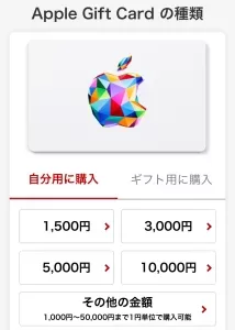 Appleギフトカードをお得に買う具体的な流れステップ2として、楽天市場にあるAppleギフトカード認定店で金額を指定して購入する画面