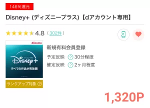 モッピーのディズニープラス広告案件詳細ページの画面