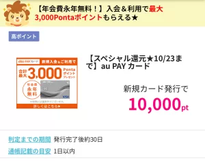 ハピタスのau PAYカード広告案件詳細ページの画面