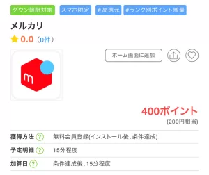 ちょびリッチのメルカリ広告案件詳細ページの画面