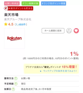 ちょびリッチの楽天市場広告案件詳細ページの画面