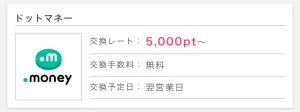 ポイントインカムからドットマネーへ交換できることを示す画面