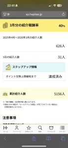 ハピタスの友達紹介実績画面。累計紹介人数5,156人の実績を証明。